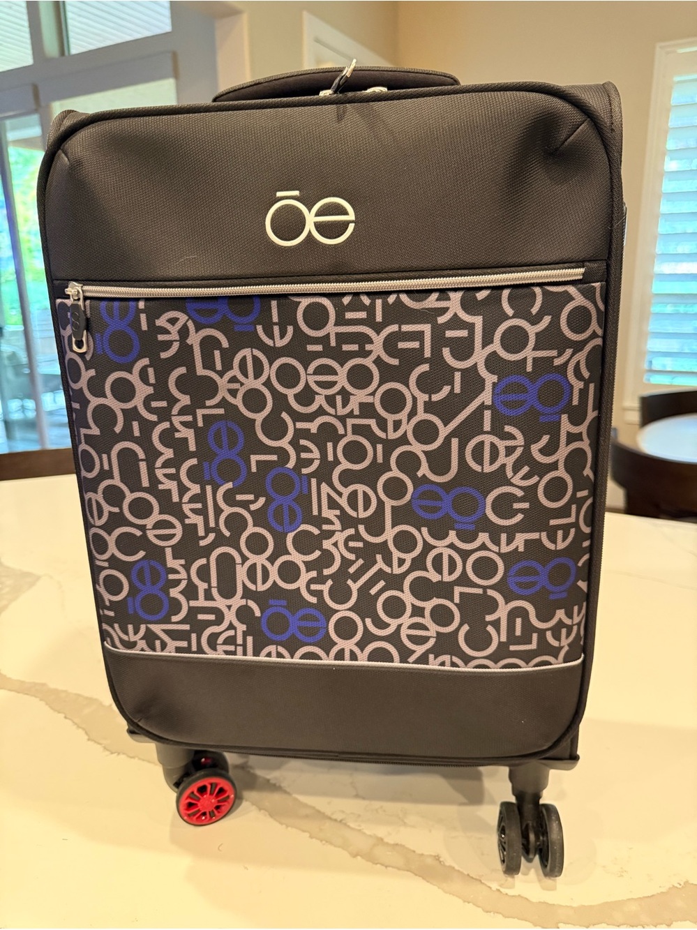 Cloe Signature Pattern Carry-On Suitcase in Black and Blue NWT